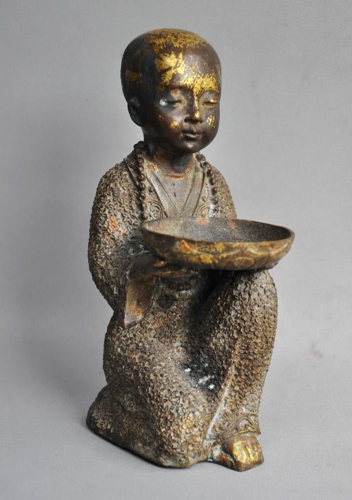 Moine raffiné en bronze coulé, 2e moitié du 20e siècle,Népal, Antiquités & Art, Art | Art non-occidental, Enlèvement ou Envoi