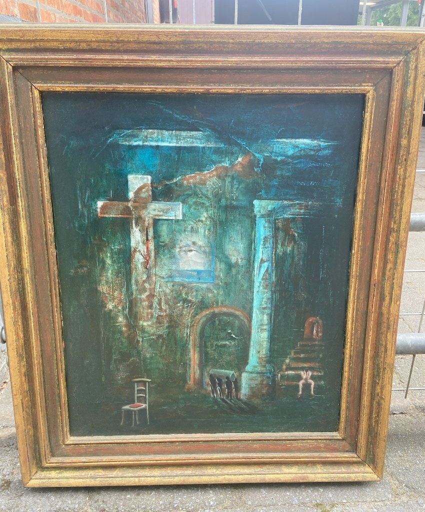 Schilderij verdriet dood vader, Ophalen, Gesigneerd