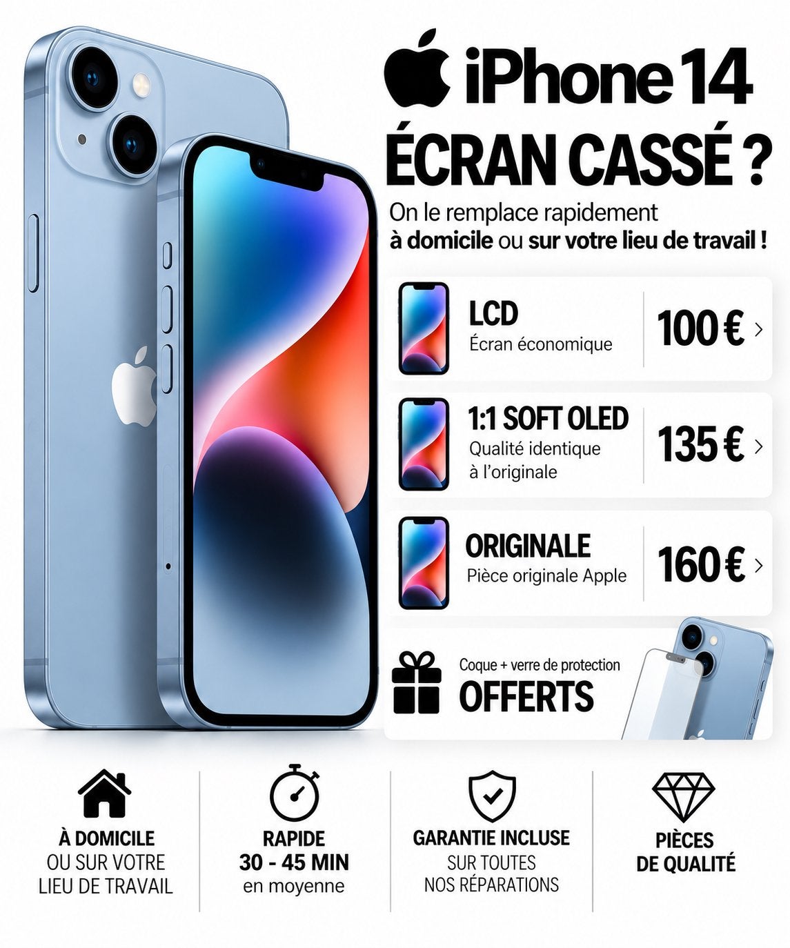 📱 RÉPARATION ÉCRAN iPHONE 14 – BRUXELLES 0466273471 ✅, Enlèvement, Comme neuf, Protection, Apple