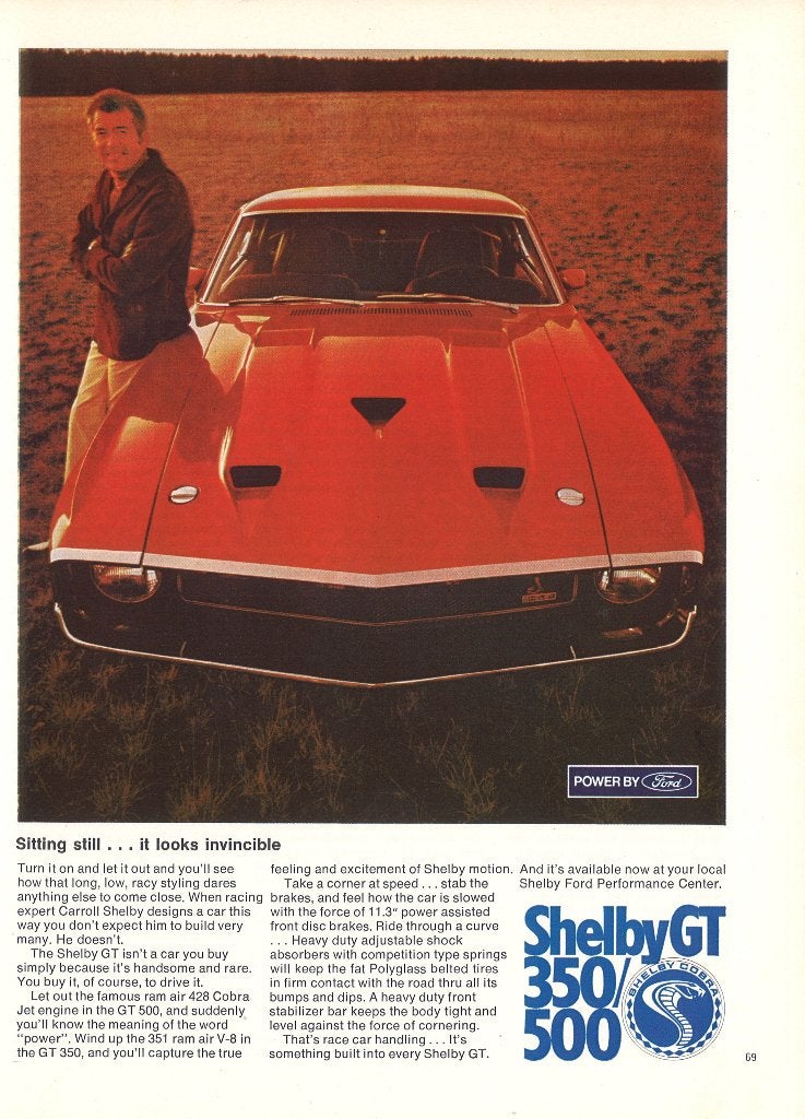 Publicité de la Ford Mustang Shelby Cobra GT 350/500 de 1968, Ford, Enlèvement ou Envoi, Diverse auteurs, Comme neuf