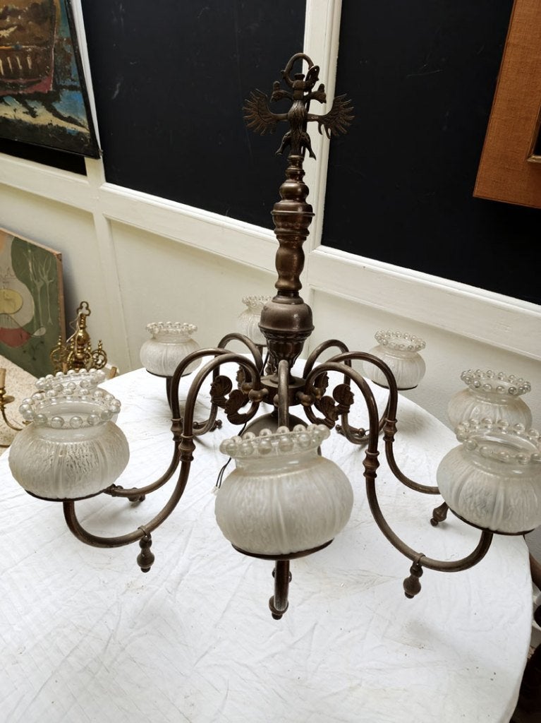 Ancien lustre flamand 8 points lumineux, Antiquités & Art, Enlèvement