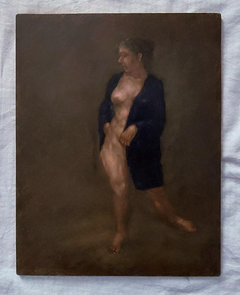 Peinture d'une femme nue dans une robe bleue, Enlèvement ou Envoi