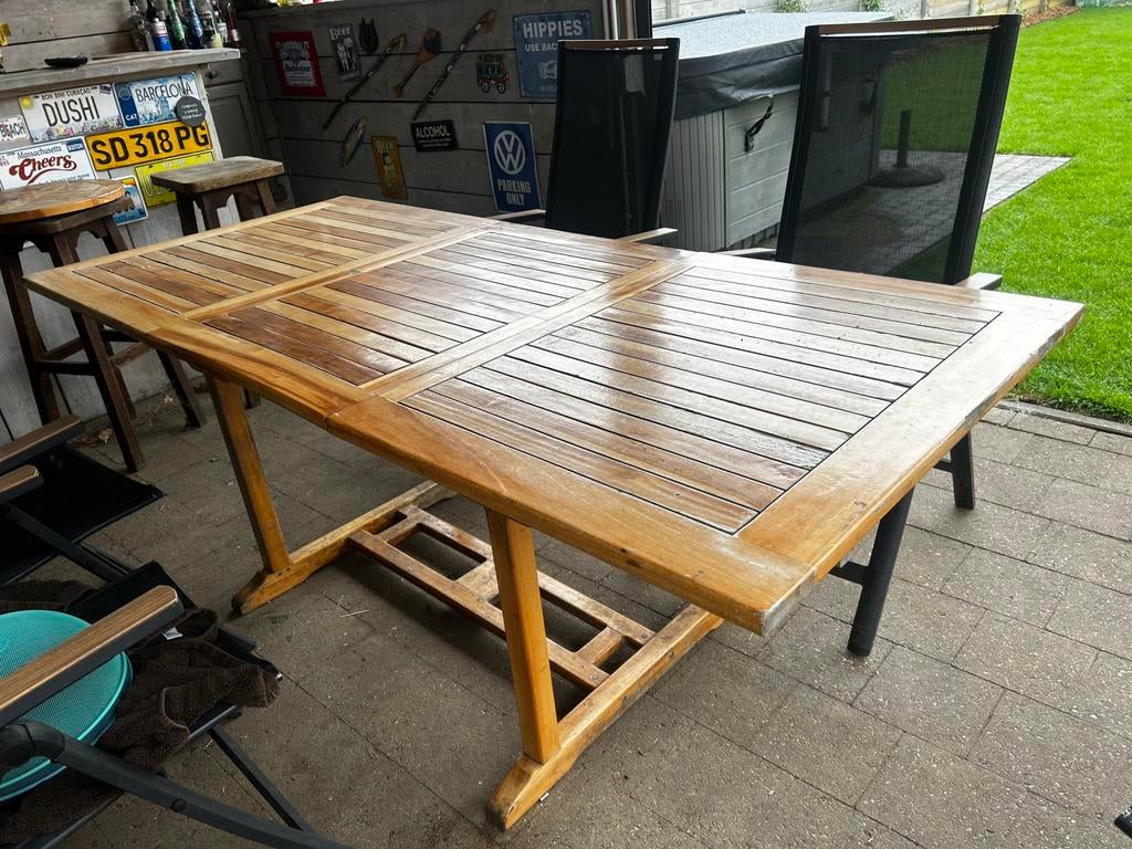 Teak tuin tafel, Tuin en Terras, Ophalen, Zo goed als nieuw