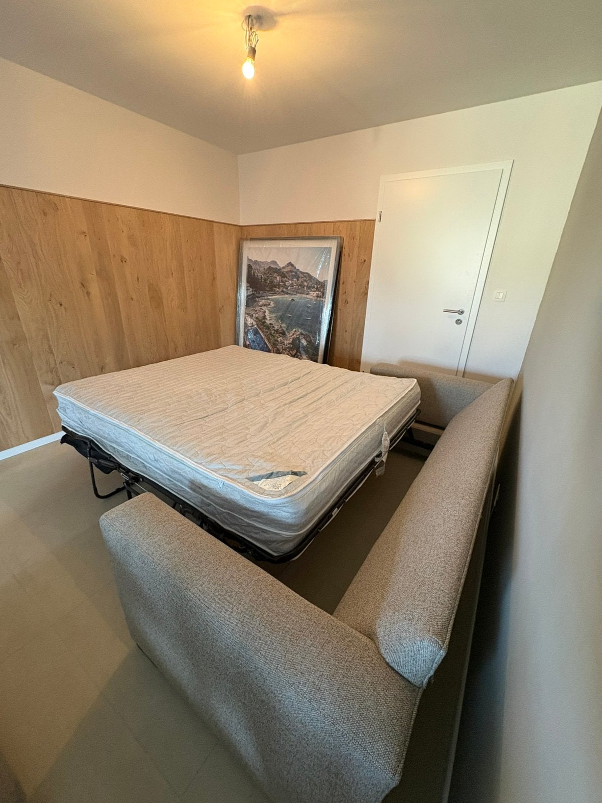 Canapé lit 2 pers beige longueur 2,25, largeur 95, haut 75, Enlèvement, Beige