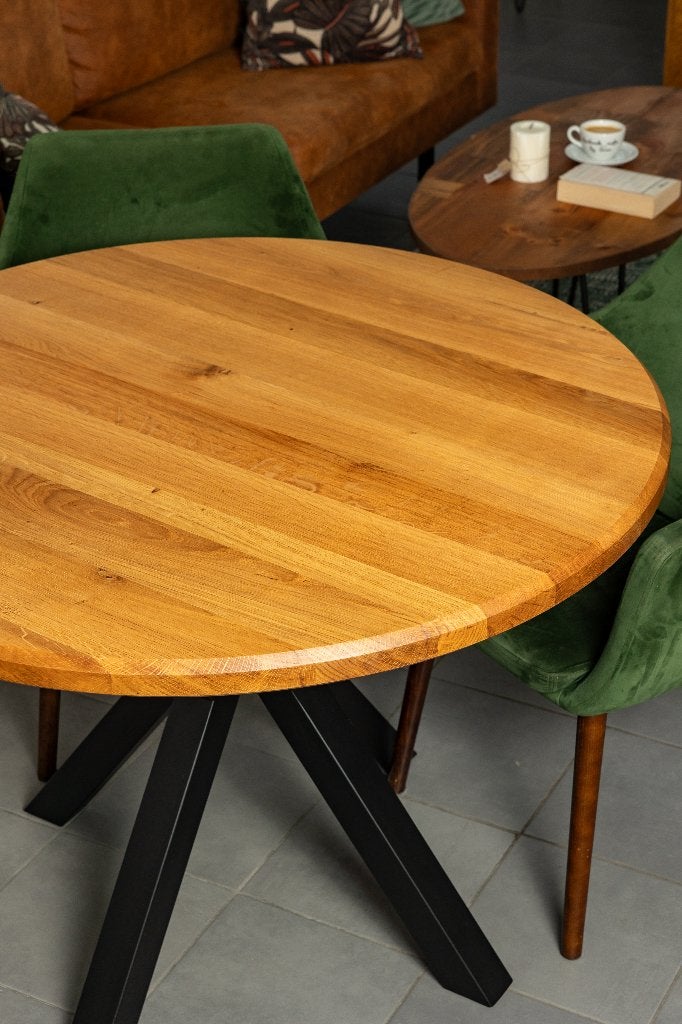 Ronde eiken eettafel, massief eiken, 100% handgemaakt, Ophalen, Nieuw, Vier personen, 100 tot 150 cm