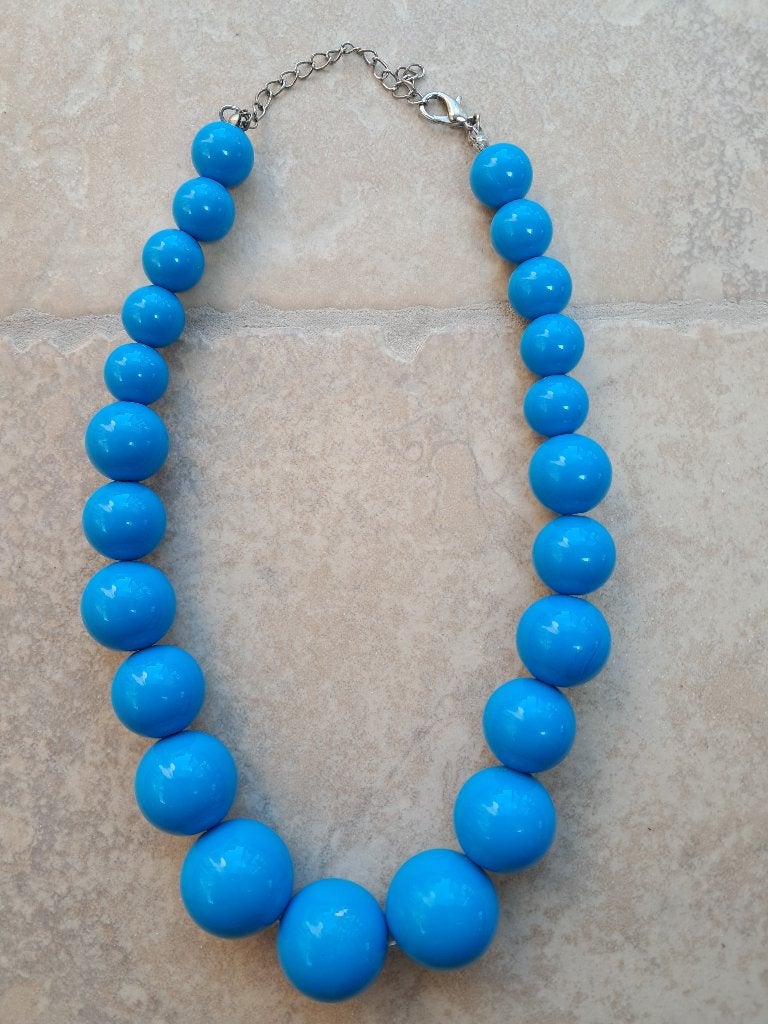 Turquoise blauwe retro stijl halsketting, Handtassen en Accessoires, Kettingen, Ophalen of Verzenden, Zo goed als nieuw, Blauw