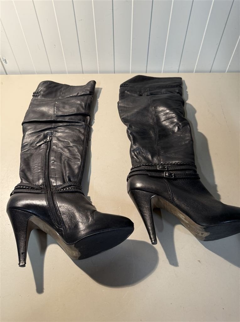 River Island Hoge Leren Dameslaarzen - Zwart - maat 38, Enlèvement ou Envoi, Comme neuf, Noir