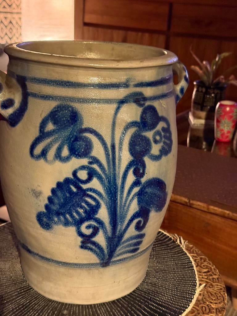 Antieke Westerwald steengoedpot blauw-grijs 34 cm, Antiek en Kunst, Antiek | Keramiek en Aardewerk, Ophalen