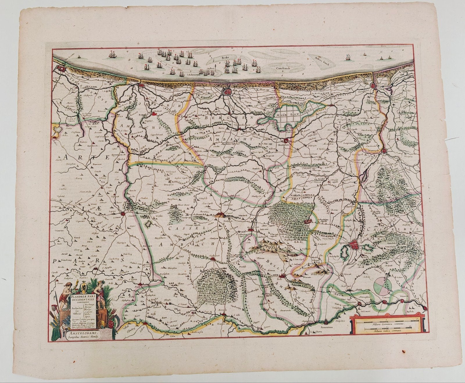 Antieke kopergravure Vlaanderen Flandriae Pars Occidentalis, Boeken, Atlassen en Landkaarten, Ophalen of Verzenden