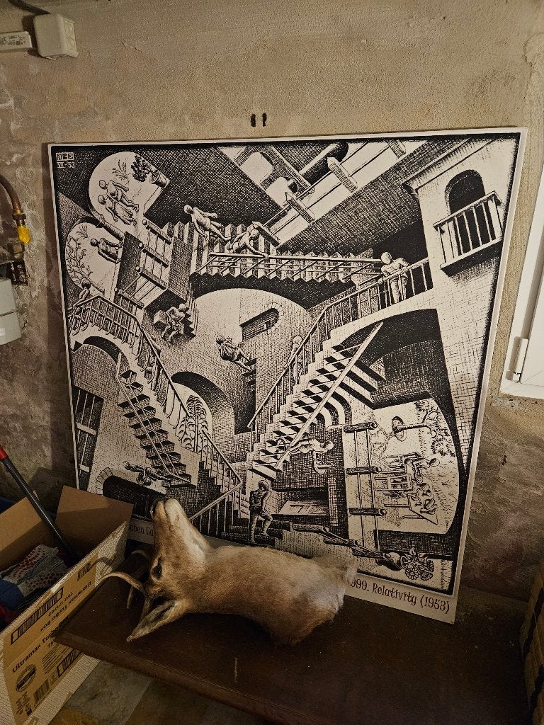 schilderij/poster M.C. Escher - Relativity (Crazy Stairs), Ophalen, Zo goed als nieuw, 122 cm, Modern