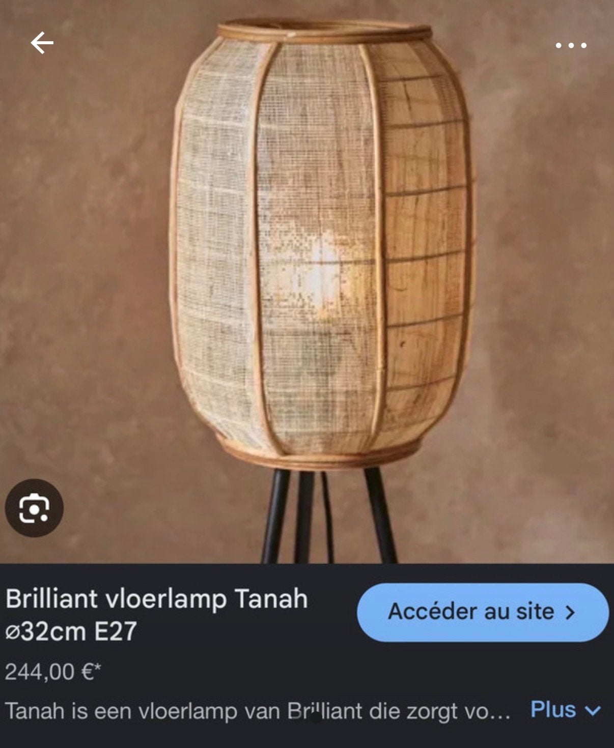 lampadaire design BRILLIANT Tanah trépied diamètre 32 cm, Enlèvement ou Envoi, Comme neuf, Bois