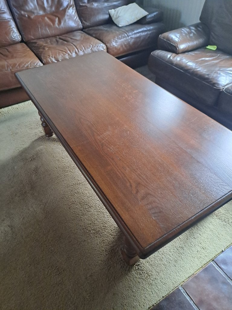 Set eiken salontafels: Grote salontafel + bijzettafeltje, 100 à 150 cm, Enlèvement, Utilisé, 50 à 100 cm