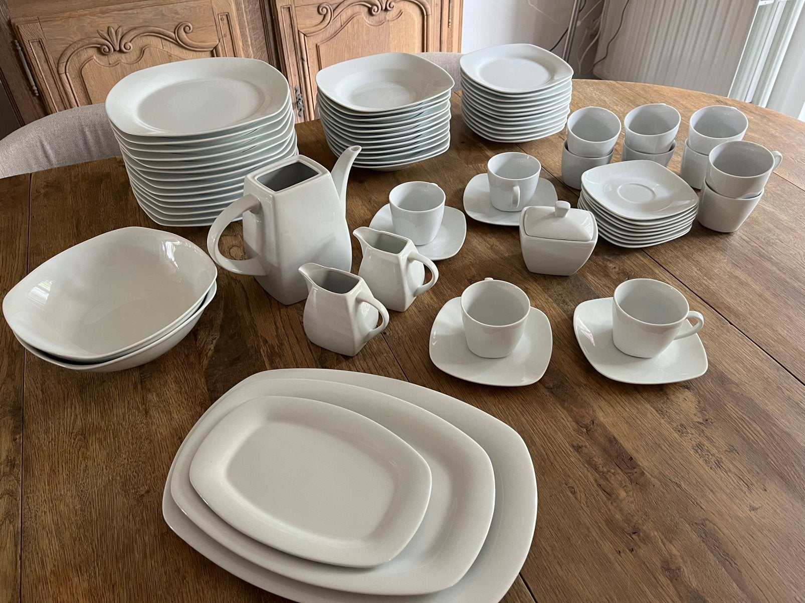 Volledig witte serviesset, Ophalen, Keramiek, Klassiek, Theepot