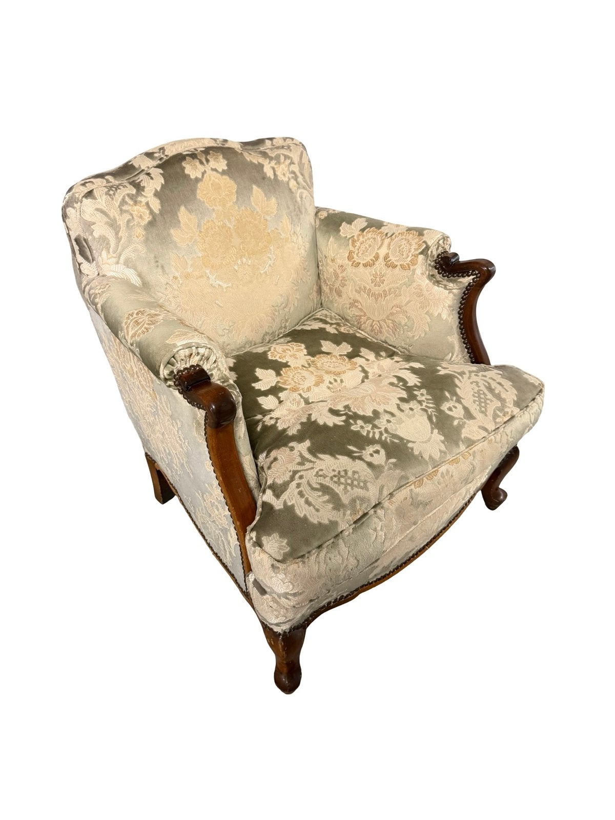 Paire de fauteuils Queen Anne en bois et tissu fleuri, Enlèvement, Utilisé, /, /