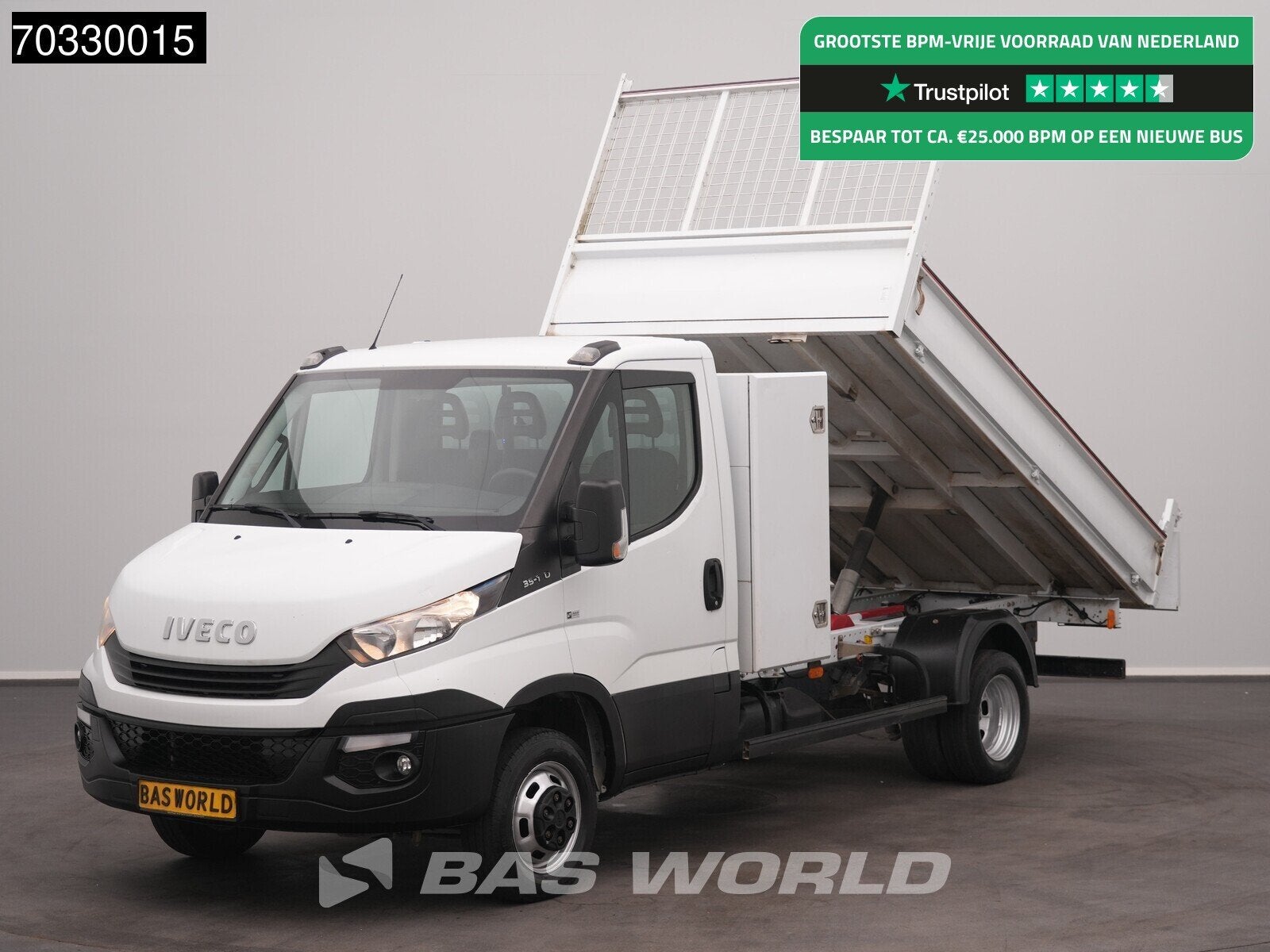 Iveco Daily 35C14 Kipper met Kist Dubbellucht 3,5t Trekhaak, Gebruikt, Euro 6, Iveco, Wit