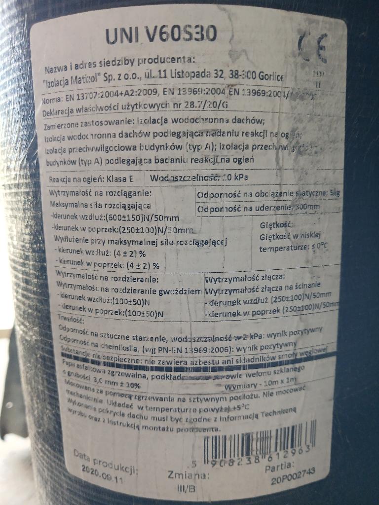 Roofing, Membrane goudronnée, Enlèvement, Noir, Neuf