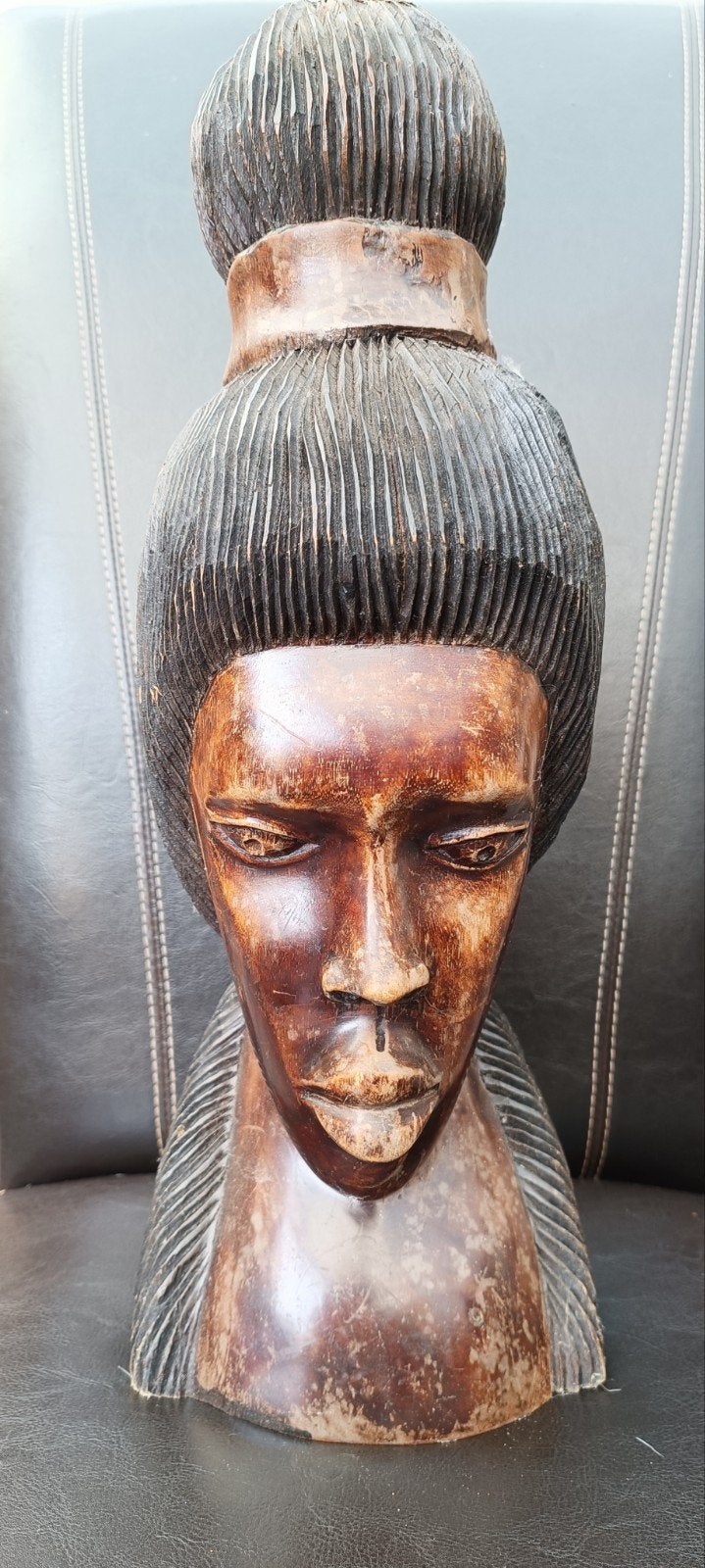 Statue africaine en buste en bois, Antiquités & Art, Fait main, Afrique, Brun, Bois