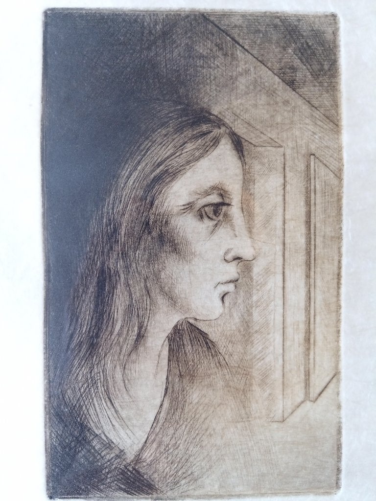 "Vrouw"  - ets van Roland Devolder (1938) - Oostende, Antiek en Kunst, Ophalen, Portret, 12 cm, 20 cm