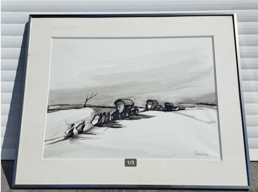 lavis exode sous la neige signe jacques de sadeleer, Enlèvement ou Envoi