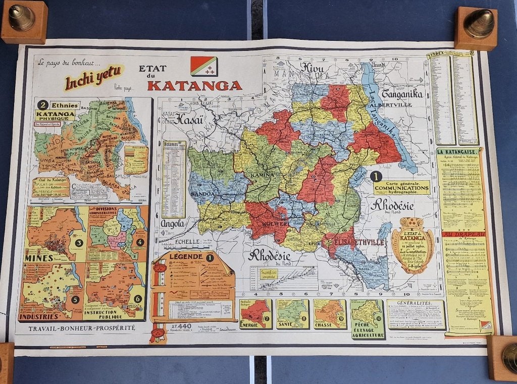 Kaart van de staat Katanga 1960 Dressen Congo (B), Verzamelen, Ophalen of Verzenden, Landmacht, Overige typen