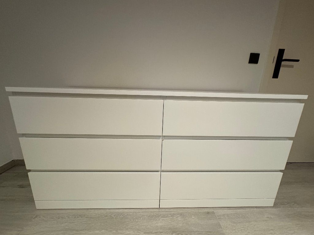 IKEA MALM ladekast 6 lades – Wit gelazuurd eikenfineer, Huis en Inrichting, Kasten | Ladekasten, Zo goed als nieuw, Minder dan 100 cm