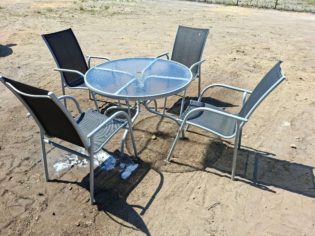 Ronde tafel met 4 stoelen, Tuin en Terras, Ophalen, Gebruikt, Rond, Metaal