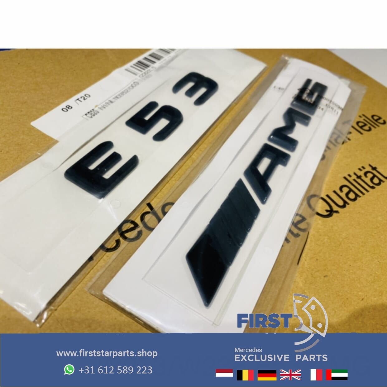 W213 S213 E53 AMG LOGO SET ZWART EMBLEMEN SET Mercedes E KLA, Gebruikt, -, Ophalen of Verzenden, -