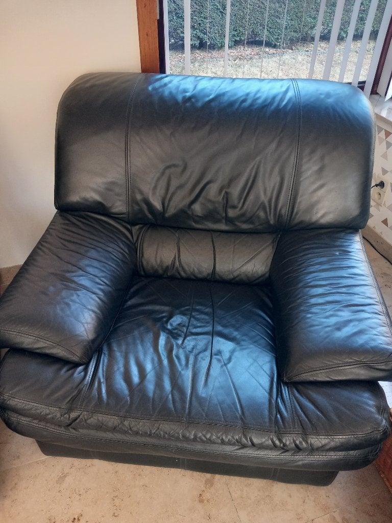 Lederen salon, Huis en Inrichting, Ophalen, Gebruikt, Leer