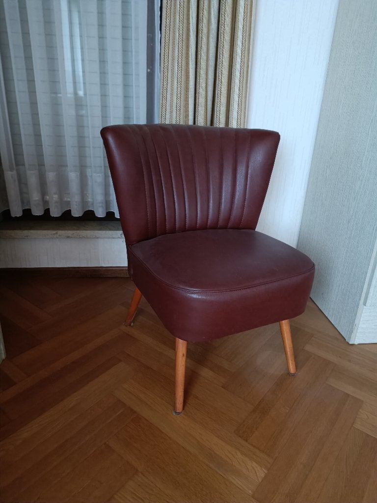 Cocktailzetel bruin skai, Huis en Inrichting, Stoelen, Ophalen, Vintage mid-century, Bruin, Zo goed als nieuw