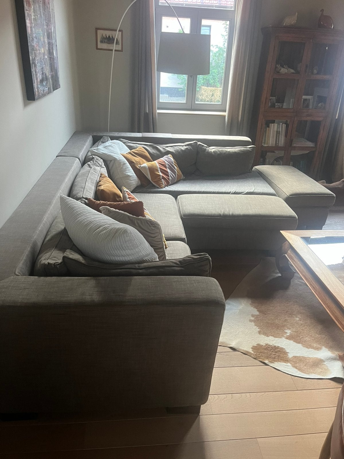 Hoeksalon stof taupe, Huis en Inrichting, Ophalen, 250 tot 300 cm, Gebruikt, Onbekend