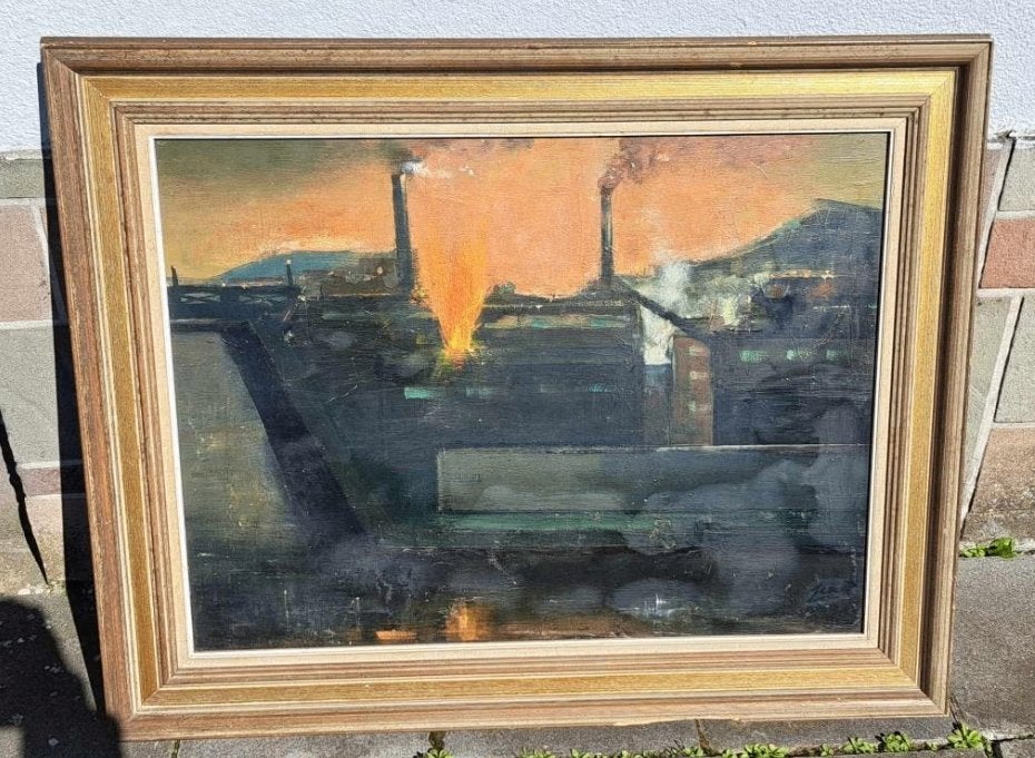 huile sur panneau site industriel signe luc perot, Enlèvement ou Envoi, Expressionniste, Aquarelle, Panneau