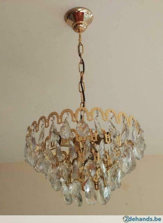 Mooi kristal kroonluchter met 6 lampen, Ophalen, Gebruikt, Glas, Klassiek