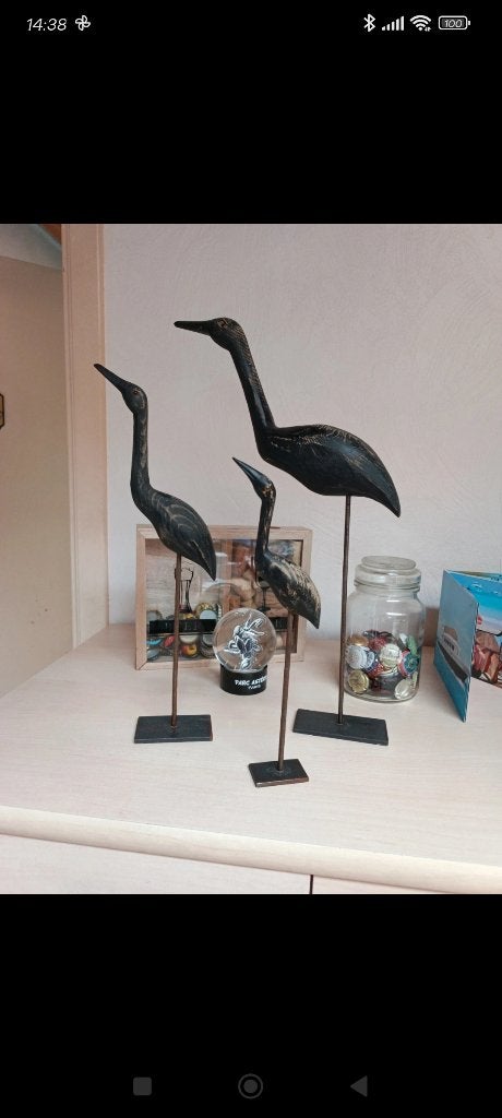 Set van 3 houten vogels op metalen poten, Ophalen of Verzenden, Zo goed als nieuw, Hout