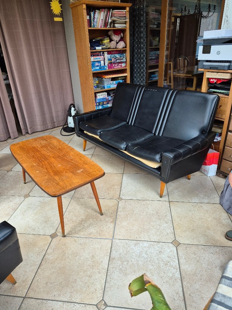 Vintage salon met salontafel, Maison & Meubles, Trois personnes, Bois, Banc droit, Enlèvement