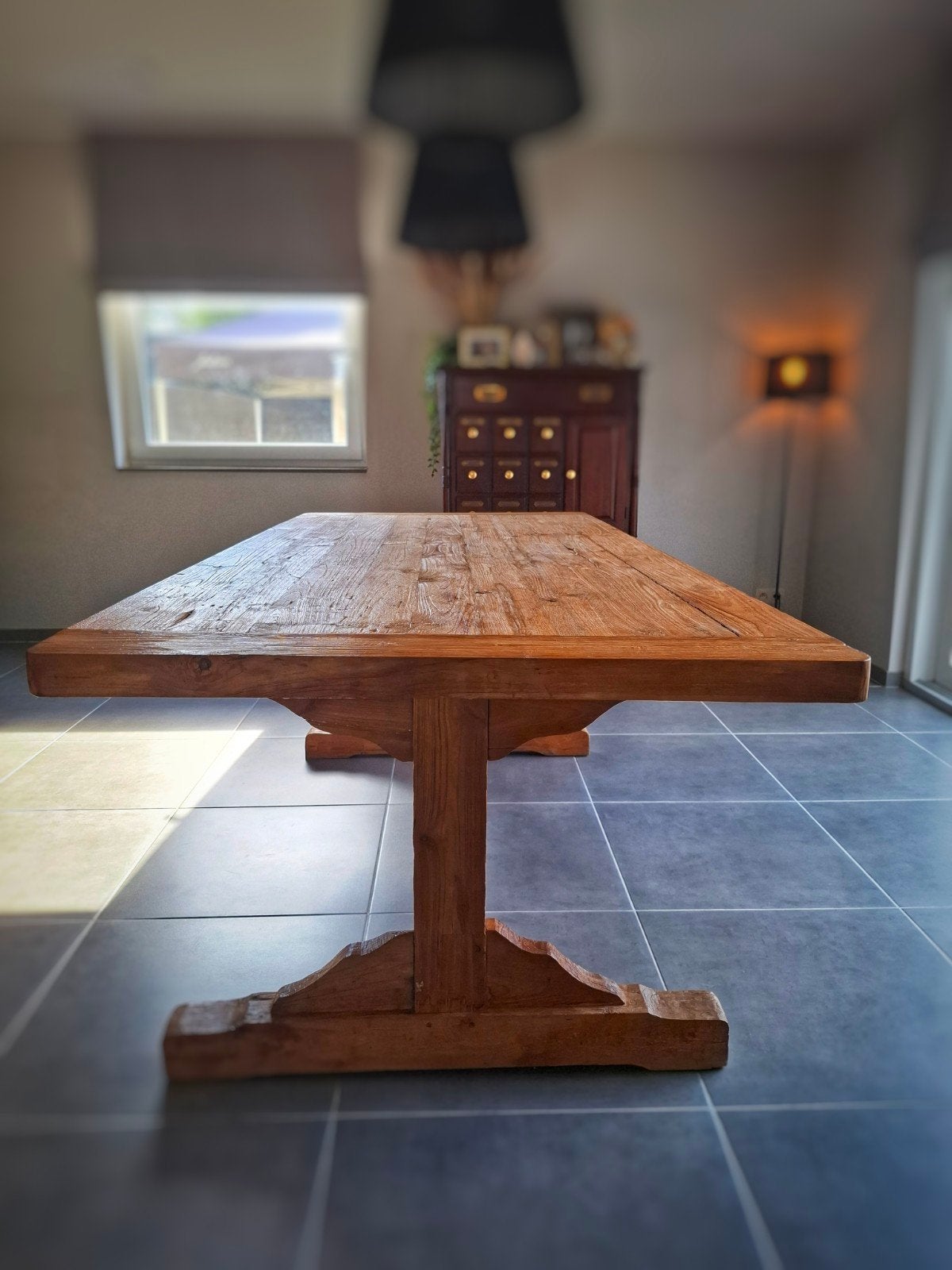 Rustieke volhouten kloostertafel. 2.20 x 1.00 x 0.80 m, Ophalen, 100 tot 150 cm, Rustiek, Eikenhout