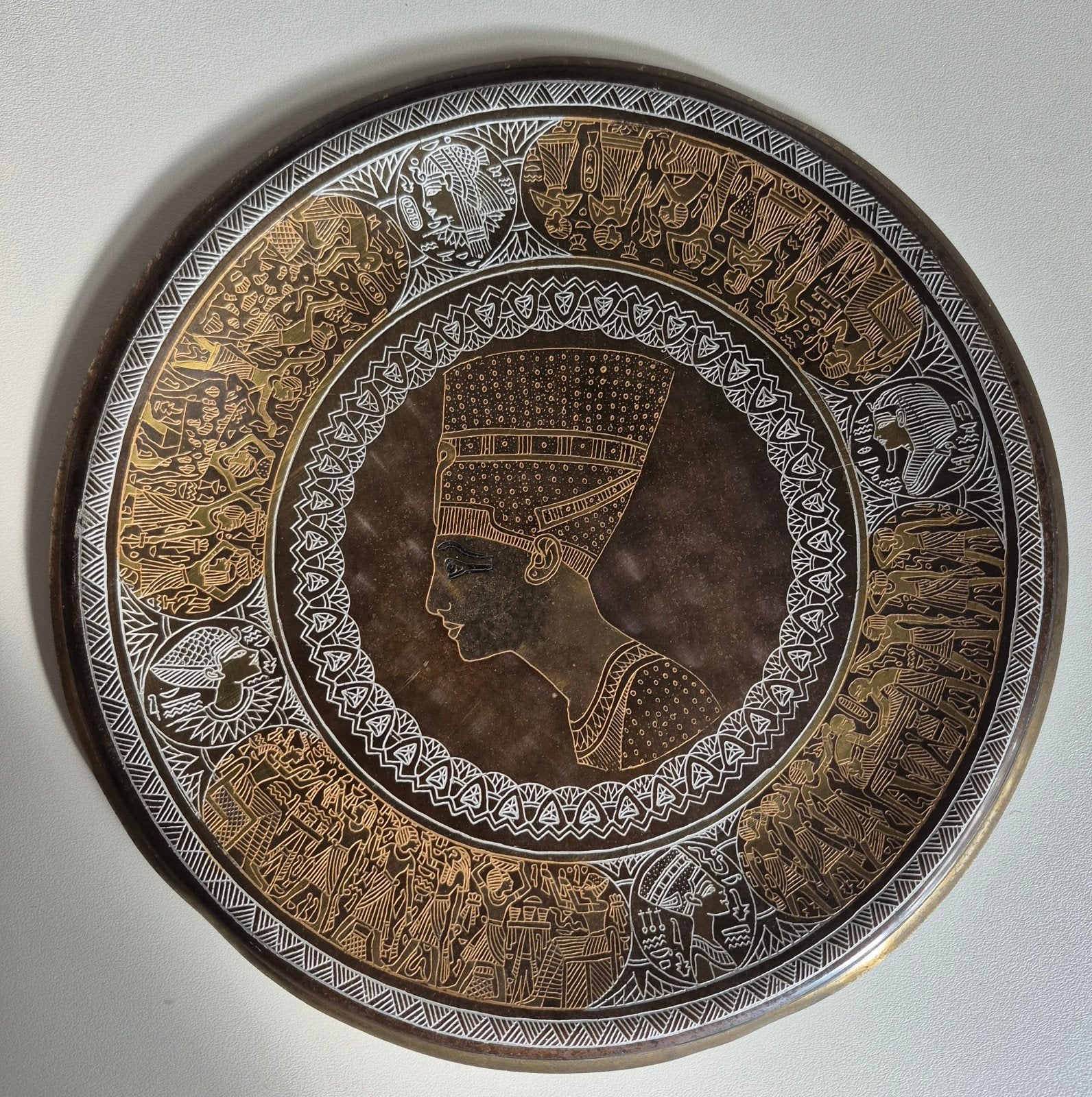 Egyptisch koperen wandbord - Koninggin Nefertiti (28cm), Ophalen of Verzenden