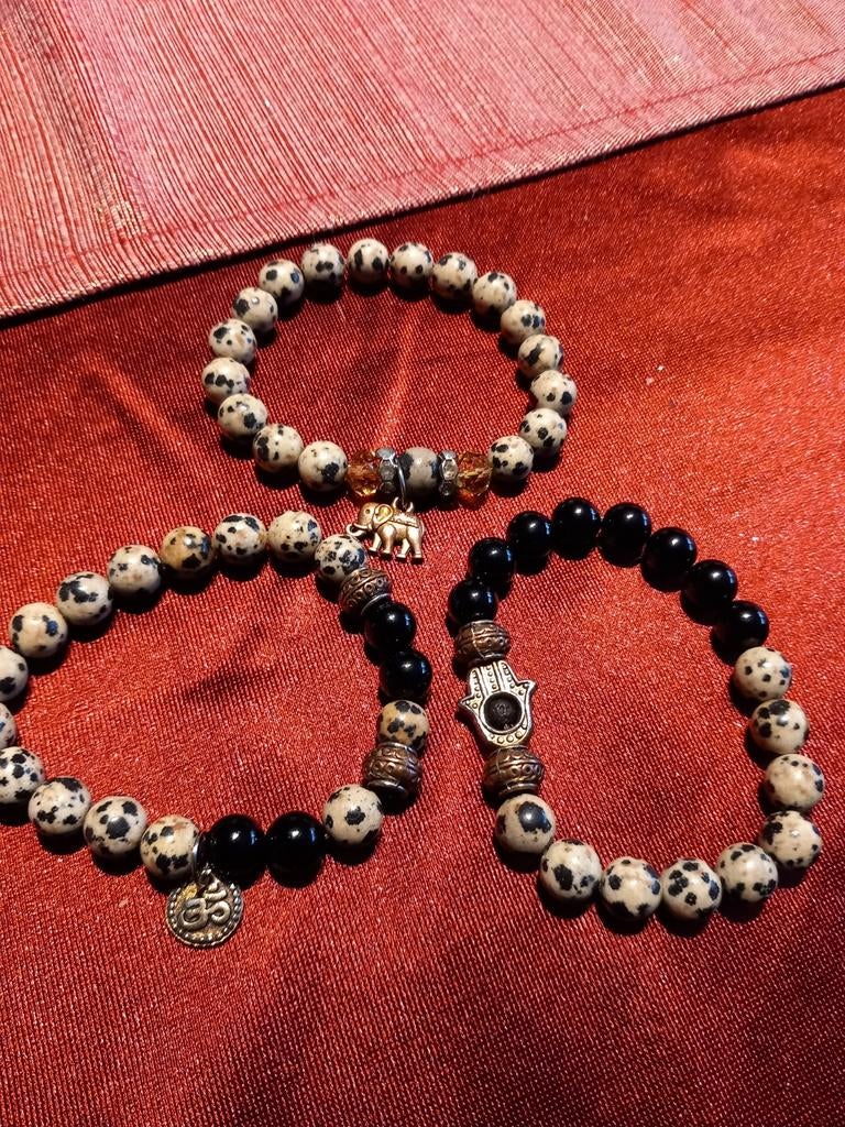 Spiritule armbanden in echte edelstenen. Zwart met grijs., Ophalen of Verzenden, Zwart