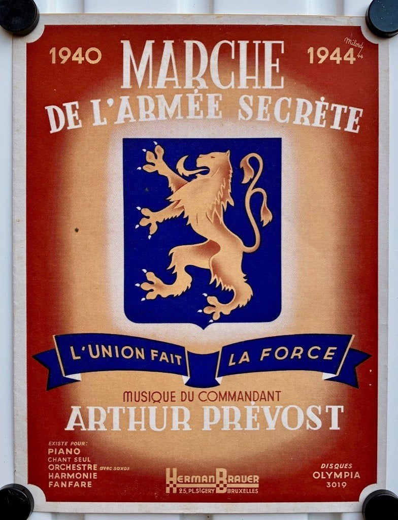 Marche de L' Armée Secrète 1940-1944. Partition musicale., Collections, Objets militaires | Général, Envoi