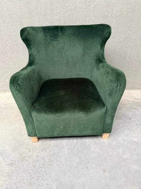 Groene fauteuil met velourslook - uitstekende staat, Enlèvement, Comme neuf, Tissus