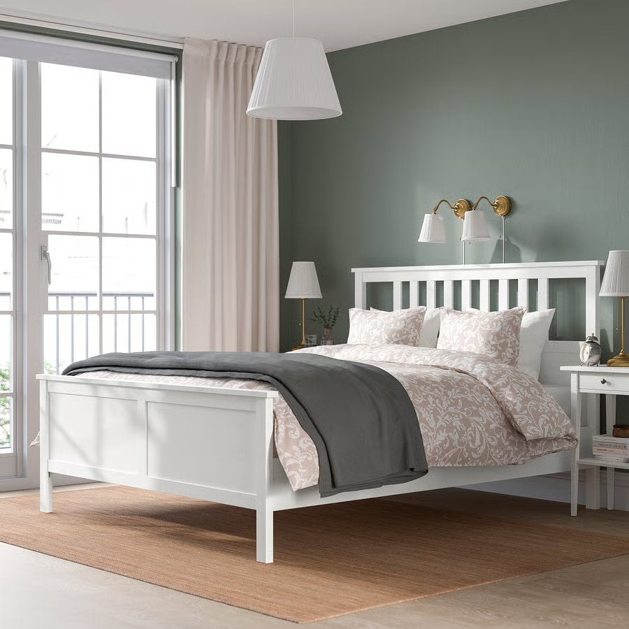 cadre de lit HEMNES teinté blanc, Maison & Meubles, Enlèvement ou Envoi, 140 cm, Utilisé, Deux personnes