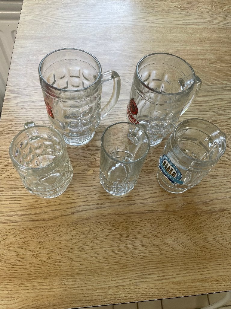 5 glazen met handvat, Huis en Inrichting, Ophalen, Gebruikt, Glas