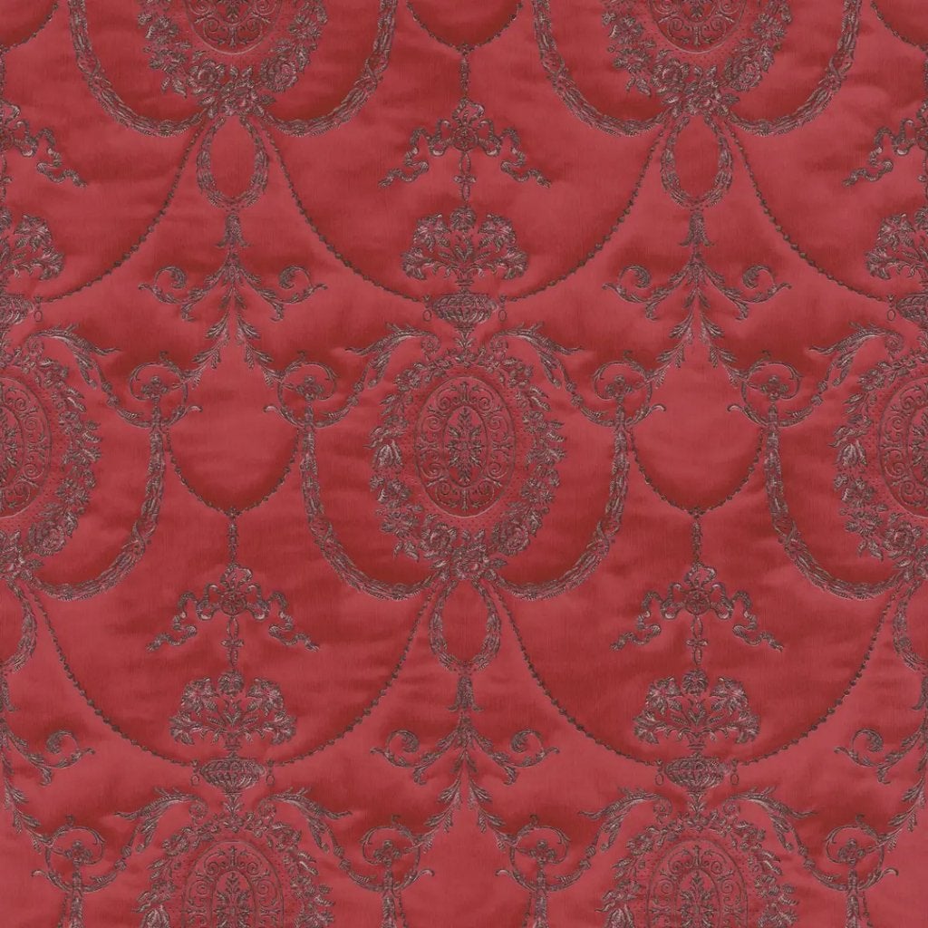 vliesbehang - rustiek rood - damask - barok - bibliotheek, Ophalen, Ornamentaal, Rasch, Barok