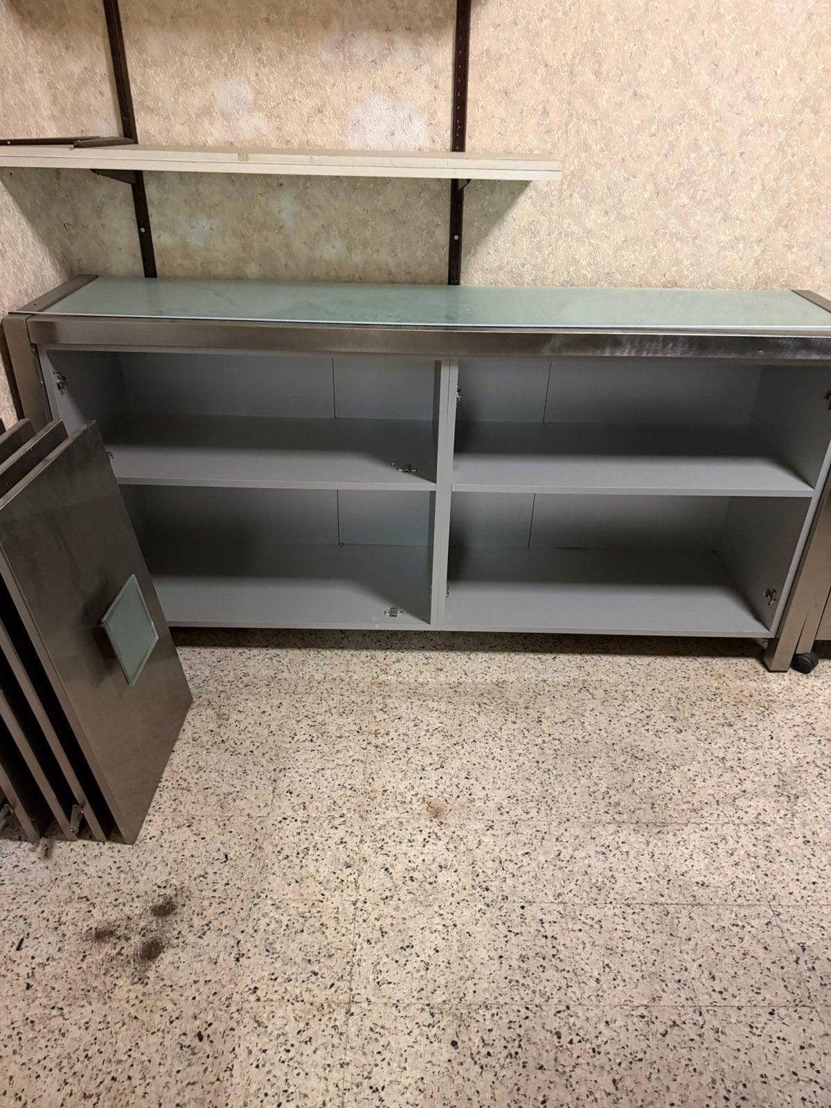 Dressoir in inox + kleine bijhorende kast op wielen, Ophalen, Zo goed als nieuw