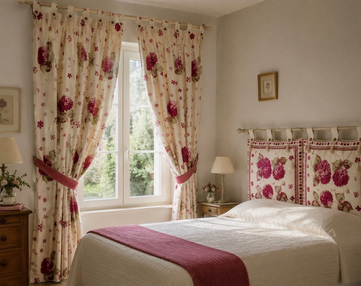 Rideaux marque Madoura’ et tête de lit., Beige, 260 cm, Doublé, Comme neuf