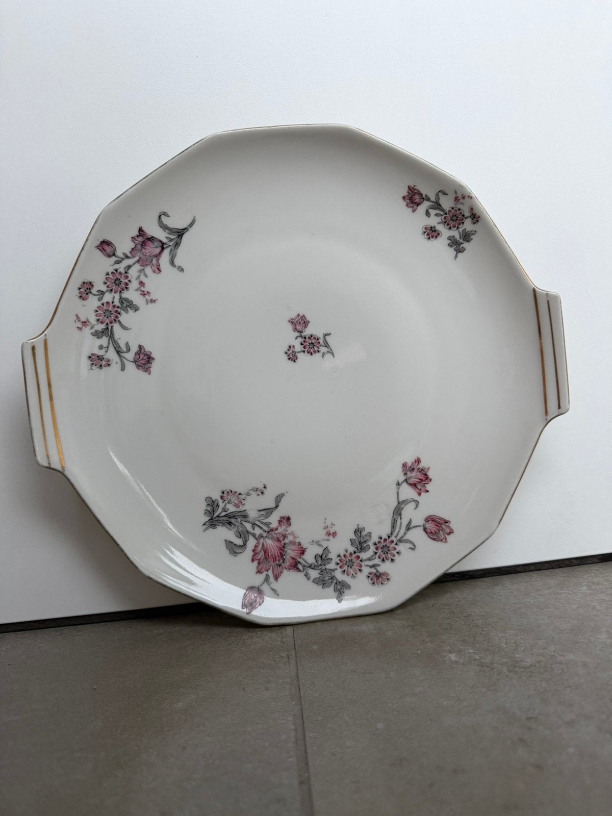 Vintage serveerschaal met bloemmotief - Masse & Surget, Ophalen of Verzenden