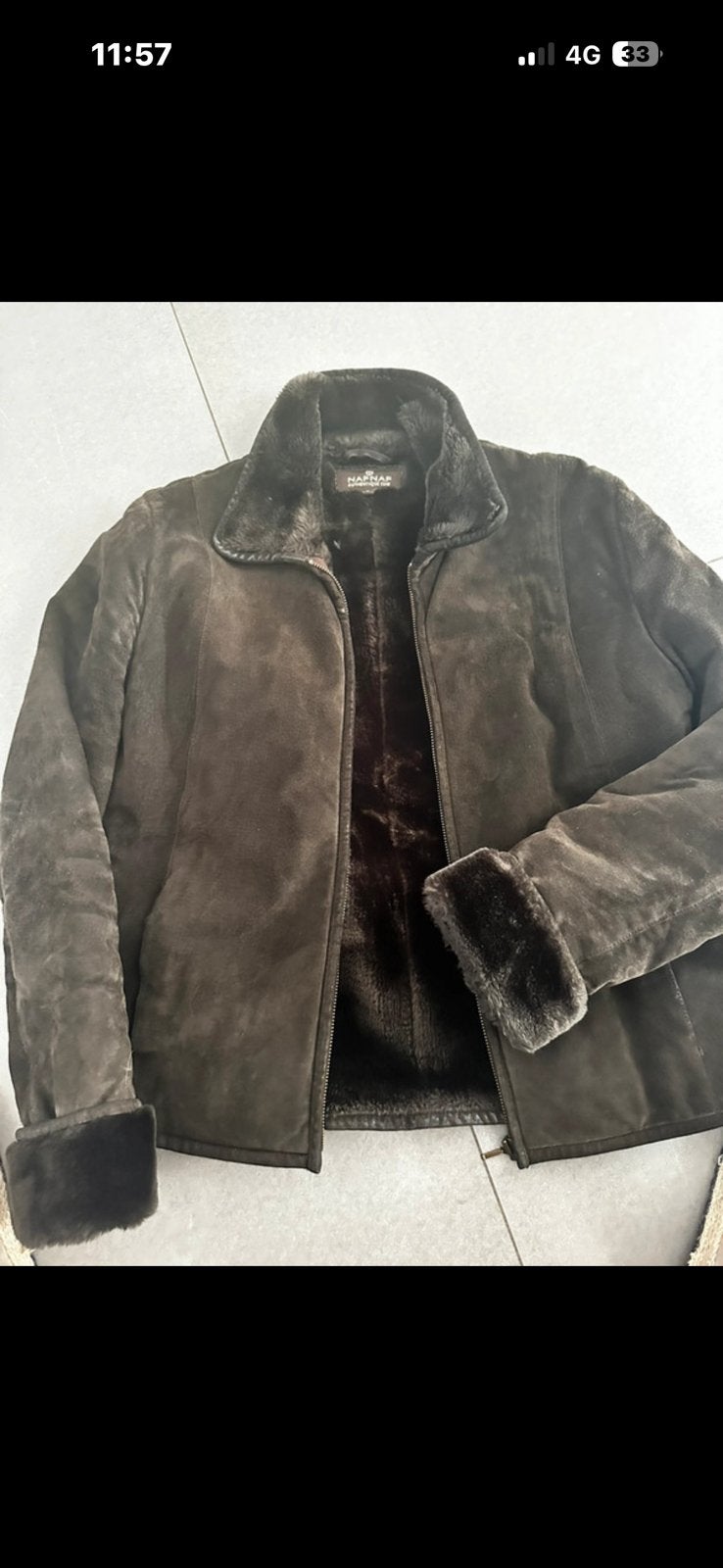 Gevoerde suède jas in L-stijl, Kleding | Dames, Ophalen of Verzenden, Zo goed als nieuw, Maat 42/44 (L), Bruin