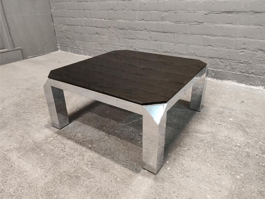 Grande table basse Belgo Chrom en verre miroir 80x80cm, Maison & Meubles, Enlèvement ou Envoi