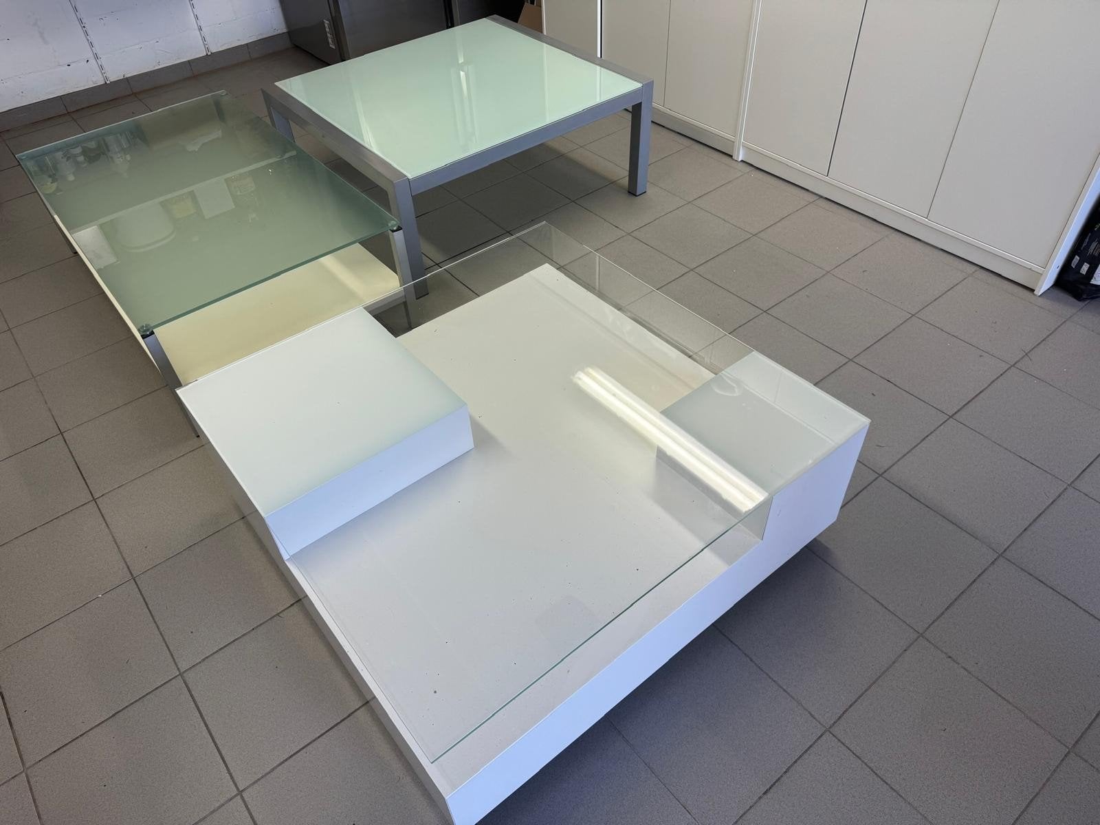 Set van 3 moderne salontafels (Wit & Matglas), Huis en Inrichting, Ophalen, Gebruikt, Glas