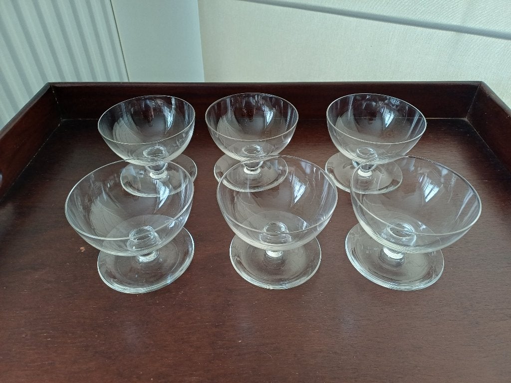 Set van 6 vintage dessert- / ijscoupes met bijzondere voet, Ophalen, Glas, Glas of Glazen