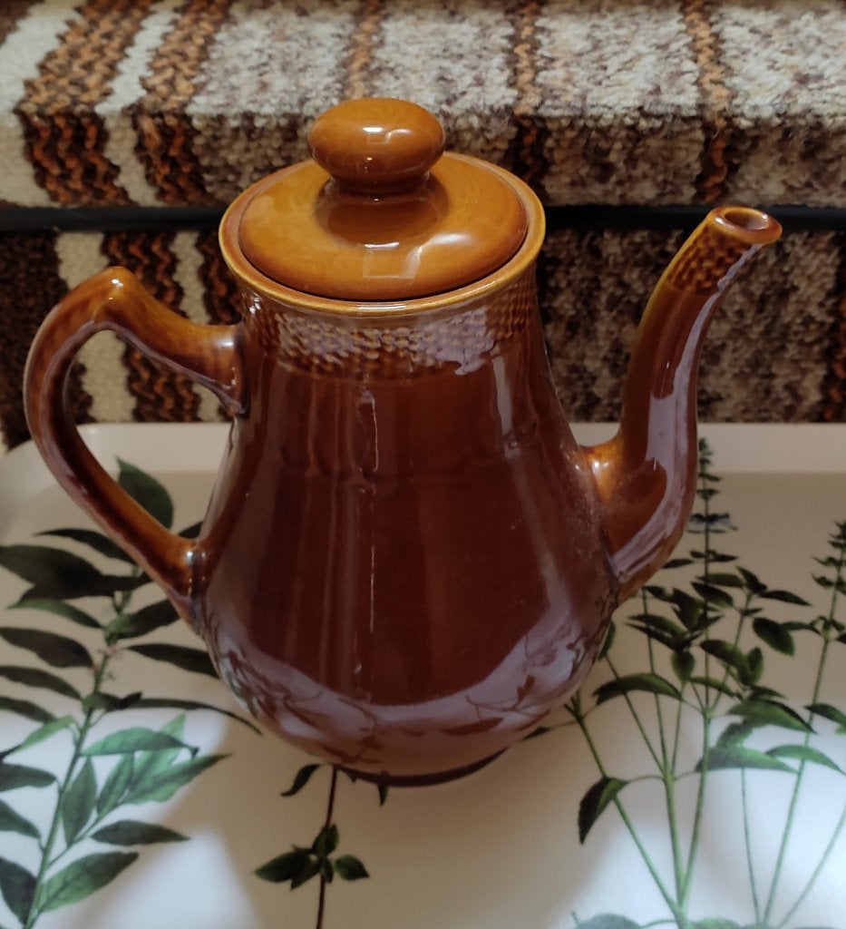 Vintage bruine koffiepot, Gebruikt, Keramiek, Vintage, Ophalen of Verzenden
